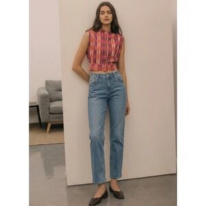 Hudson Los Angeles Straight Leg Jeans Medium Wash Flap Pocket Womens Size 6